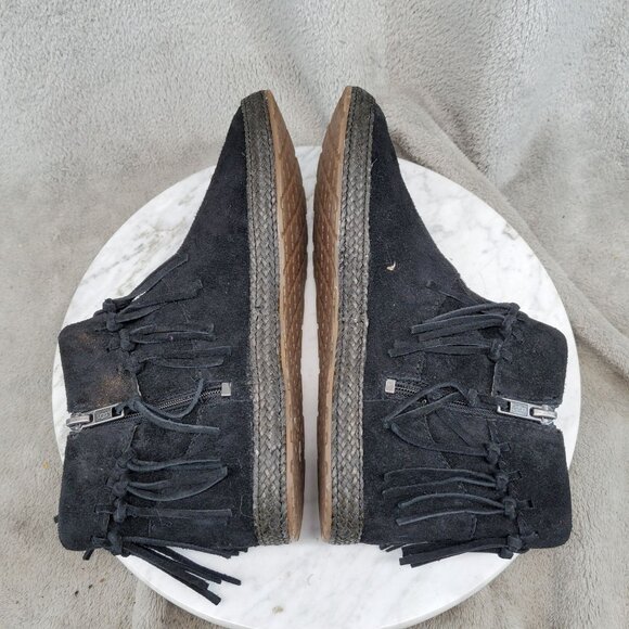 UGG Shoes Womens Size 6 Black Suede Shenendoah Fringe Ankle Boots - Picture 6 of 10